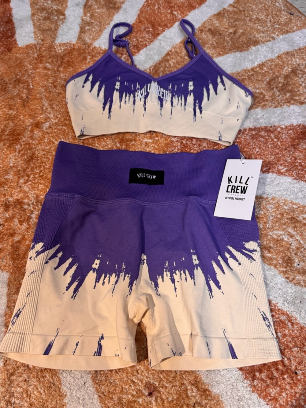 Kill Crew Purple & Cream Seamless Biker Short & Sport Bra Gym Set